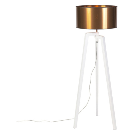 Designová stojací lampa bílá s měděným stínidlem 50 cm - Puros QAZQA