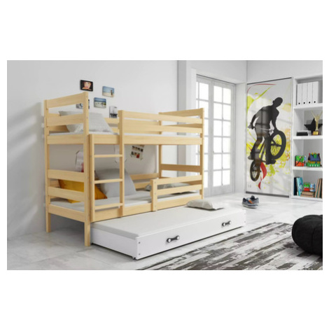 Dětská patrová postel ERYK s výsuvným lůžkem 80x190 cm - borovice Bílá BMS