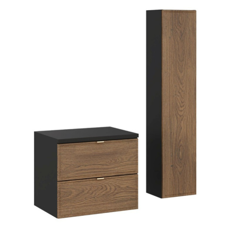 Comad Koupelnová sestava s deskou a skříňkami Talia Casella 60 cm černý mat/dub casella