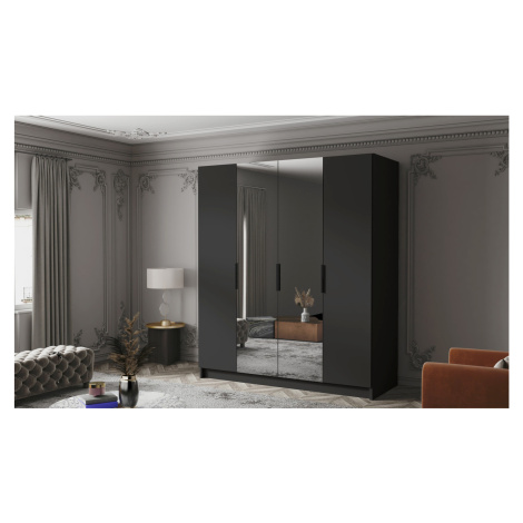 Šatní skříň SALVADOR 200 II - černá/černé úchytky ankon