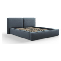 Tmavě modrá čalouněná dvoulůžková postel s úložným prostorem a roštem 160x200 cm Arendal – Cosmo