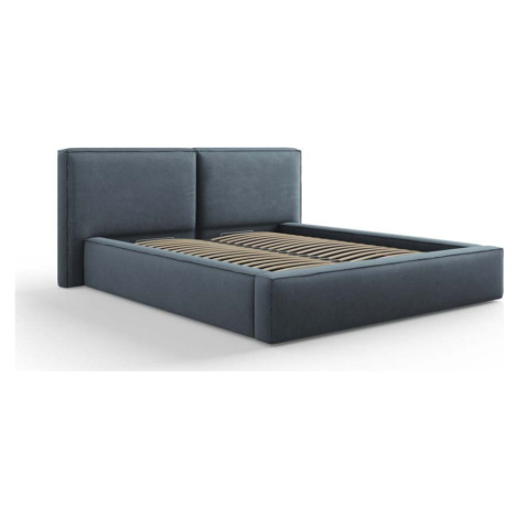 Tmavě modrá čalouněná dvoulůžková postel s úložným prostorem a roštem 160x200 cm Arendal – Cosmo Cosmopolitan design