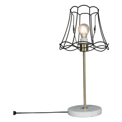 Retro stolní lampa mosaz s rámem Granny černá 25 cm - Kaso QAZQA
