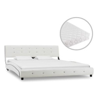 SHUMEE postel s matrací 160 × 200 cm, umělá kůže, bílá, 277572