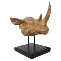 Estila Designová etno hnědá dekorace Rhino z masivního dřeva s černým podstavcem 45 cm