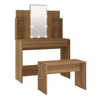 Shumee Toaletní stolek sada s LED hnědý dub kompozitní dřevo