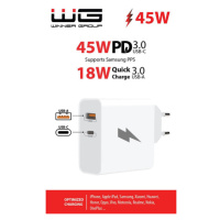 Síťová nabíječka WG 2xUSB, USB-C PD 45W + USB QC3,0 18W, bílá