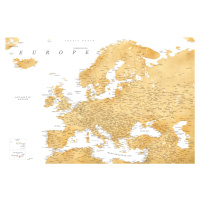 Mapa Detailed map of Europe in gold, Blursbyai, (40 x 26.7 cm)