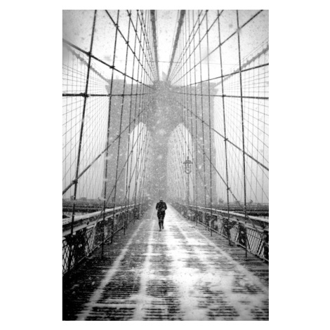 Plakát, Obraz - New York Walker in Blizzard - Brooklyn Bridge, Martin Froyda, 26.7 × 40 cm
