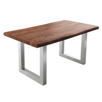 DELIFE Jídelní stůl Edge 160 × 90 cm XL hnědá akácie nerezová ocel široká