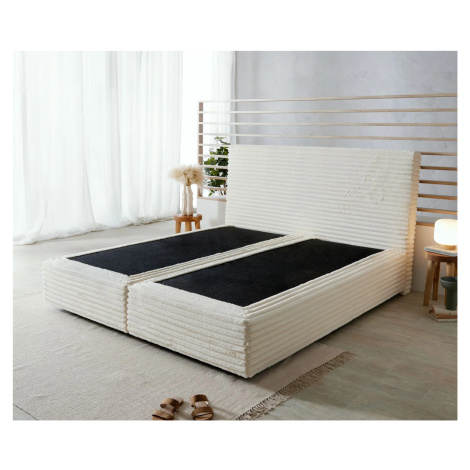 DELIFE Boxspring postel Dream-Well plyšový manšestr béžová 180×200 cm