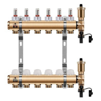 Wigell Podlahový rozdělovač WIGELL, 6 okruhů, mosazný + automatické odvzdušňování