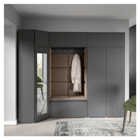 Eka Předsíňová stěna s čalouněnými panely Trinity 39 - Grafit / Světlá hnědá 2306