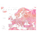 Mapa Detailed map of Europe in pink watercolor, Blursbyai, (40 x 26.7 cm)