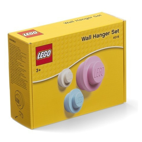 Lego® věšák na zeď, 3 ks - bílá, světle modrá, růžová