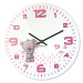 Nástěnné hodiny pro dívky v bílé barvě a růžovým ciferníkem