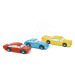 Dřevěná sportovní auta Retro Cars Tender Leaf Toys červené modré a žluté