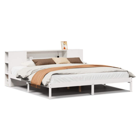 vidaXL Postel s knihovnou bez matrace bílá 200x200 cm masivní borovice