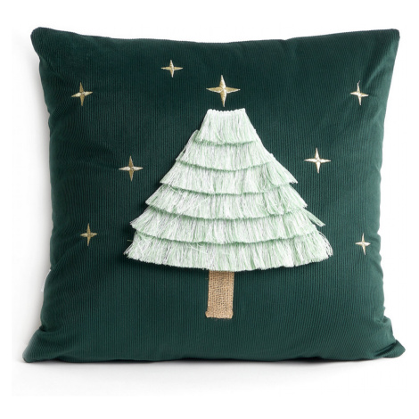 Vánoční polštář s výplní | TRESSA | s aplikací vánočního stromku zelená | 45x45 cm | 866222 Homl HOMLA