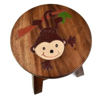 Oriental stolička dřevěná, dekor opička
