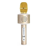 Mikrofon karaoke Bluetooth zlatý na baterie s USB kabelem