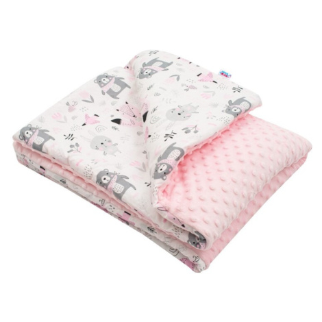 NEW BABY - Dětská deka z Minky s výplní Medvídci růžová 80x102 cm