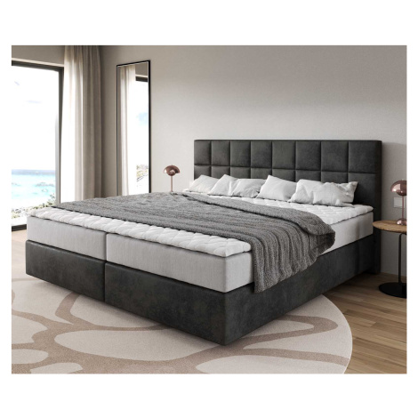 DELIFE Boxspring postel Dream-Fine mikrovlákno antracitová vintage 200x200 cm s taštičkovou pruž
