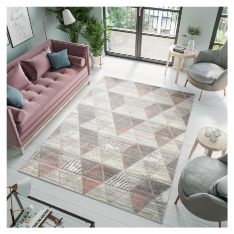 Vzorovaný koberec v šedo - růžové barvě