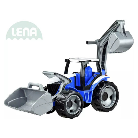 LENA Traktor se lžící a bagrem 107cm modro-šedý plast 02081