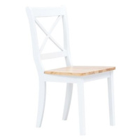 Jídelní židle 2 ks bílé a světlé dřevo masivní kaučukovník