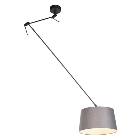 Závěsná lampa s plátěným odstínem tmavě šedá 35 cm - Blitz I černá QAZQA