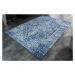 Estila Obdélníkový vintage modrý koberec Mistal z hladké pevné žinylkové bavlny s bílým vzorem 1