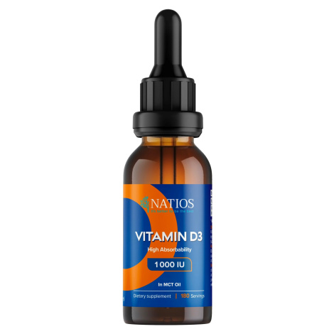 NATIOS Vegan Vitamin D3, 1000 IU, kapky v MCT oleji, 30 ml