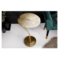 Estila Art-deco stylový příruční stolek Zapalota z kovu ve tvaru listu ve zlaté barvě 40cm