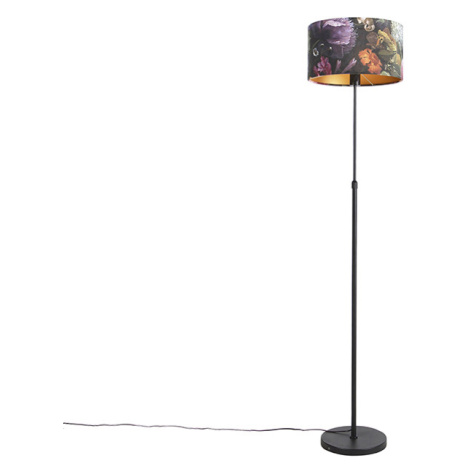 Stojací lampa černá ssametovým stínítkem skvětinami 35 cm - Parte QAZQA