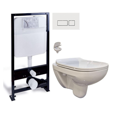 PRIM předstěnový instalační systém s bílým tlačítkem 20/0042 + WC bez oplachového kruhu Edge + S