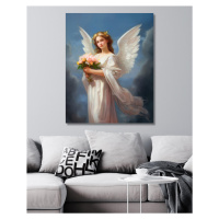 Obrazy na stěnu - Anděl strážný s kyticí v ruce Rozměr: 40x50 cm, Rámování: vypnuté plátno na rá