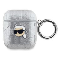 Pouzdro Karl Lagerfeld PU Embossed Karl Head pro AirPods 1/2, stříbrná