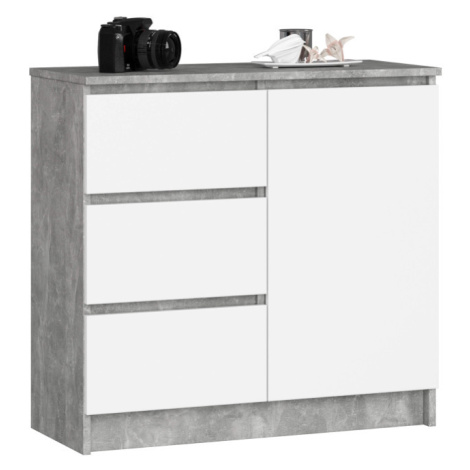 Komoda K80 JERRY 1D 3SZ beton / bílá