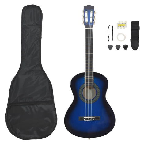 vidaXL 8dílný set klasická kytara pro začátečníky modrá 1/2 34''