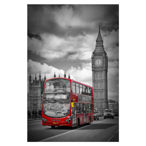 Fotografie LONDON Houses Of Parliament & Red Bus, Melanie Viola, 26.7 × 40 cm