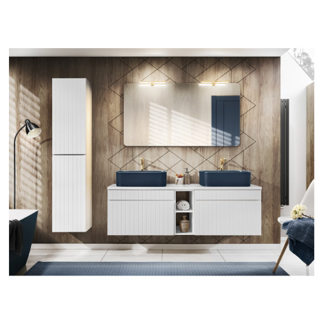 Comad Koupelnová sestava Iconic s deskou, umyvadly, zrcadlem a skříňkami 140 cm bílá