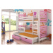 ArtAdrk Dětská patrová postel s přistýlkou SORIA Barva: Borovice / růžová