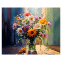 Obrazy na stěnu - Skleněná váza plná letních květin Rozměr: 40x50 cm, Rámování: bez rámu a bez v