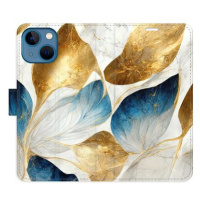 iSaprio flip pouzdro GoldBlue Leaves pro iPhone 13 mini