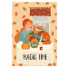 Ilustrace Cute girl with a fox. Autumn fairy tale illustration. Vector design for card, poster, 