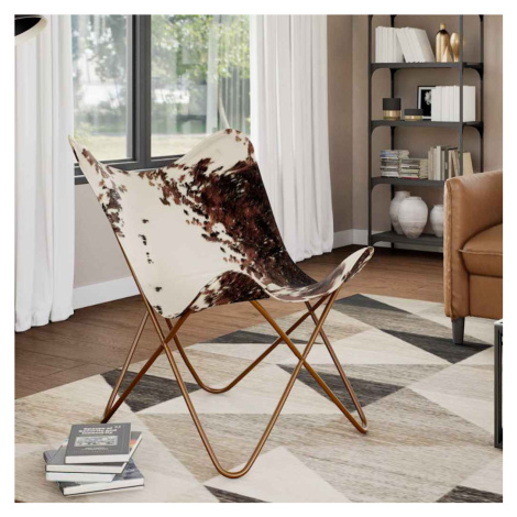 vidaXL Křeslo Butterfly hnědé a bílé pravá hovězí kůže