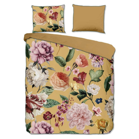 Okrově žluté povlečení na dvoulůžko/prodloužené z bavlněného saténu 240x220 cm Fiori – Descanso