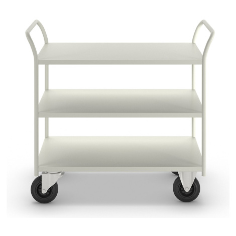 Kongamek Stolový vozík KM41, 3 etáže, d x š x v 1070 x 550 x 975 mm, bílá, 2 otočná a 2 pevná ko