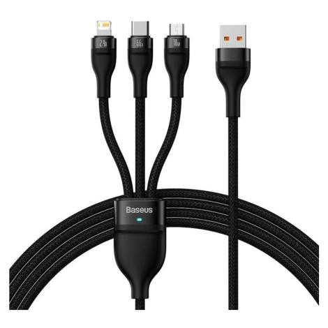 Baseus Kabel USB 3v1 řady Baseus Flash II, USB-C + micro USB + Lightning, 66 W, 1,2 m (černý)